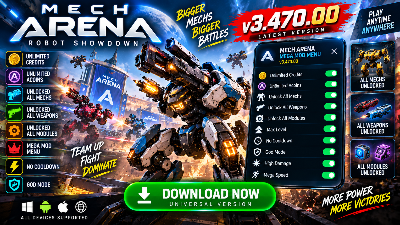 Mech Arena Mod Apk v3.470.00 | Mech Arena Mega Mod Menu v3.470.00 | Mech Arena Hack v3.470.00
